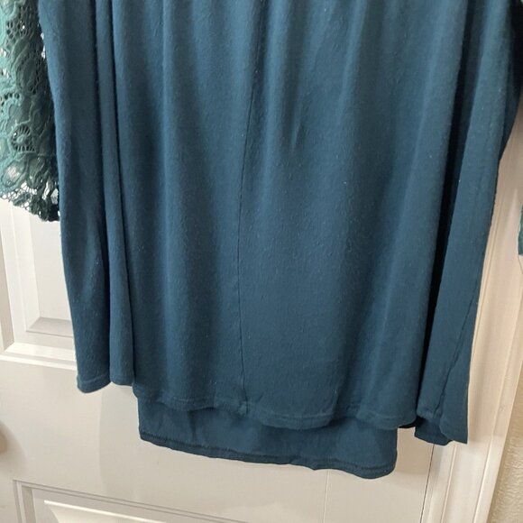 Womens Hunter Green Off Shoulder Lace Sleeves Boho Cottage Core Top 2X Romantic - Picture 7 of 10